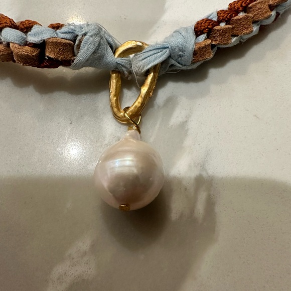 NWT Forte_Forte Scoobydoo Choker handmade blue leather authentic river pearl! - Picture 6 of 9